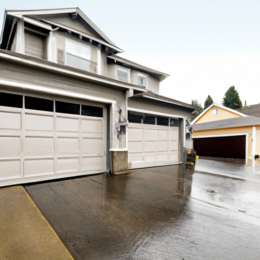 Editorial-style photo of a residential garage door in Auburn, WA, slightly open with visible tracks and springs.