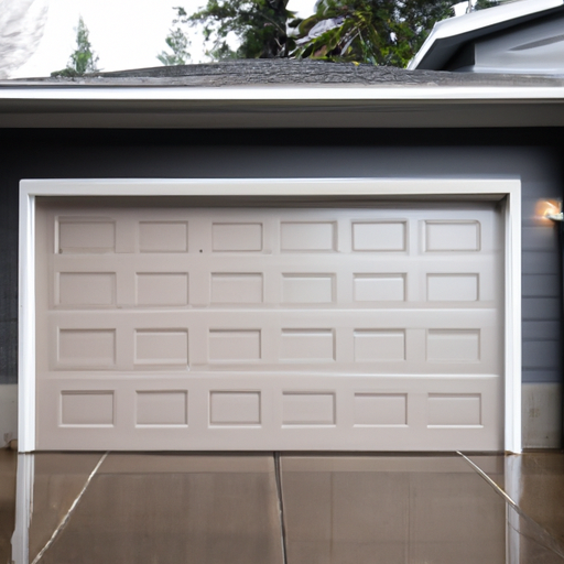 Suburban house in Auburn, WA with a closed garage door, wet pavement, and visible door panels and trim.